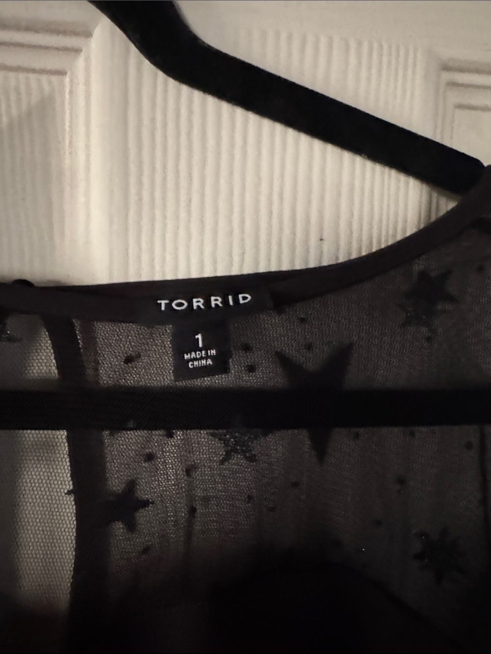torrid Black Star-Print Mesh Sleeve Peplum Blouse size 1 - Picture 4 of 5